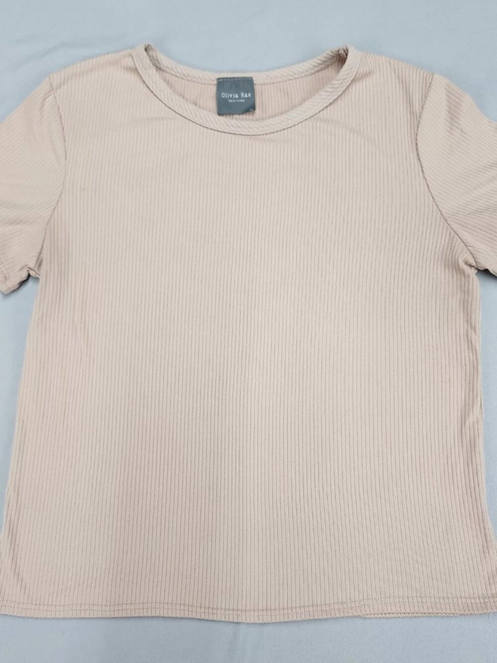 Olivia Rae Womens XL Beige Ribbed T-Shirt Short Sleeve Crew Neck Stretch Top